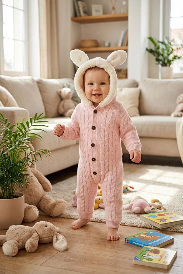 Детский комбинезон с капюшоном с рисунком из флиса Lui Baby, Pink — фото 2