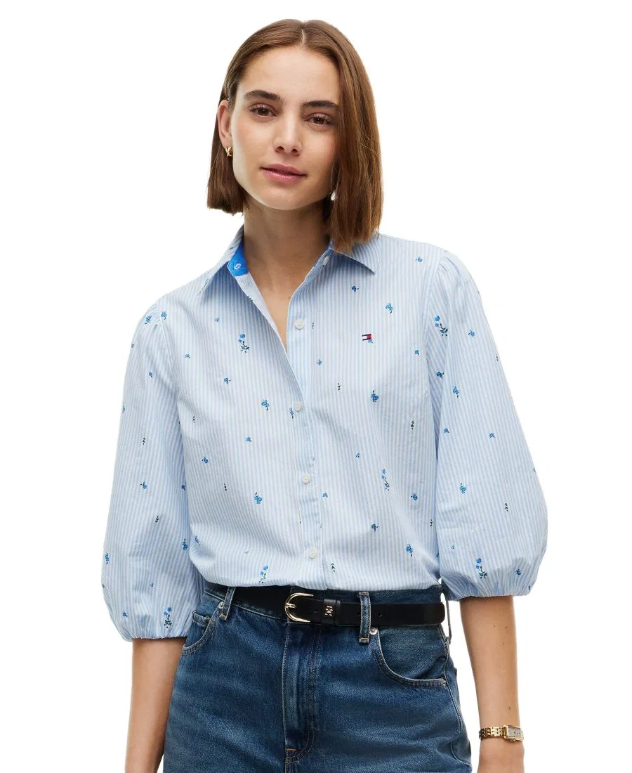 Женская рубашка с принтом, с рукавом 3/4 и пышными рукавами Tommy Hilfiger, Ditsy Floral Ithaca Copenhagen Blue