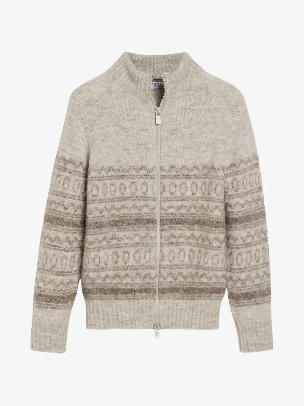 Жаккардовый кардиган на молнии Brunello Cucinelli Kids, бежевый
