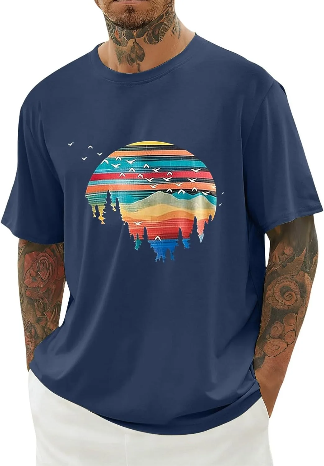 

Мужская гавайская рубашка с коротким рукавом и круглым вырезом