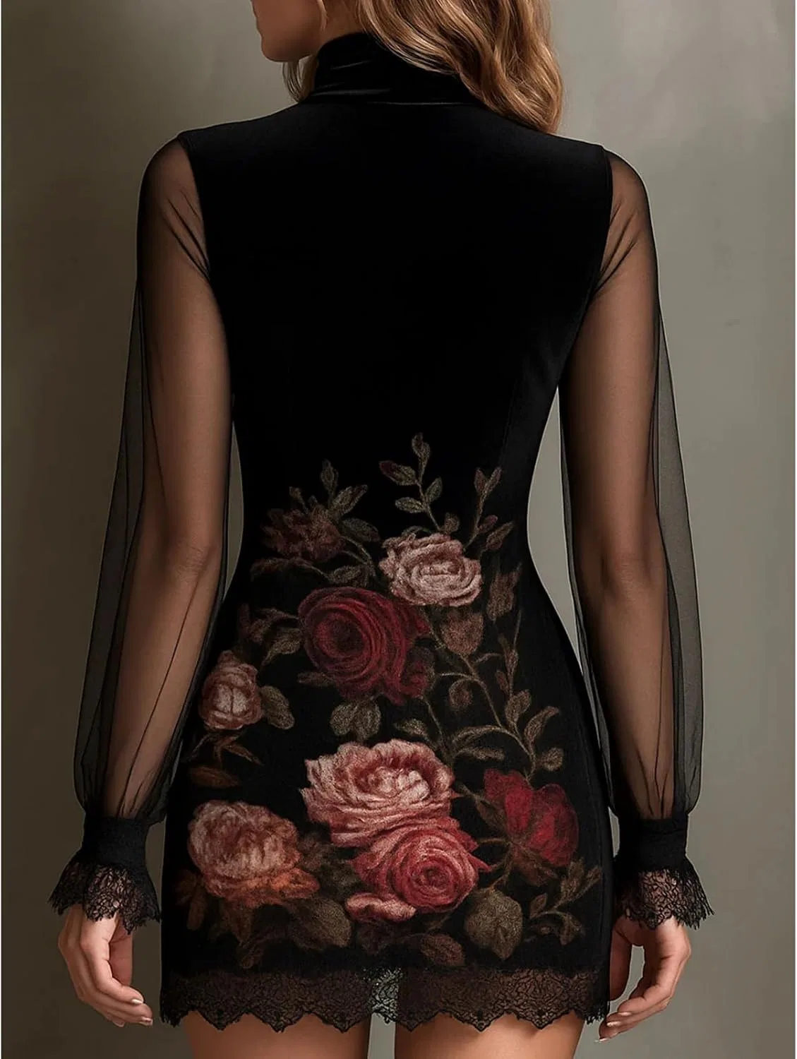 Женское мини-платье bodycon с цветочным принтом, Black — фото 4
