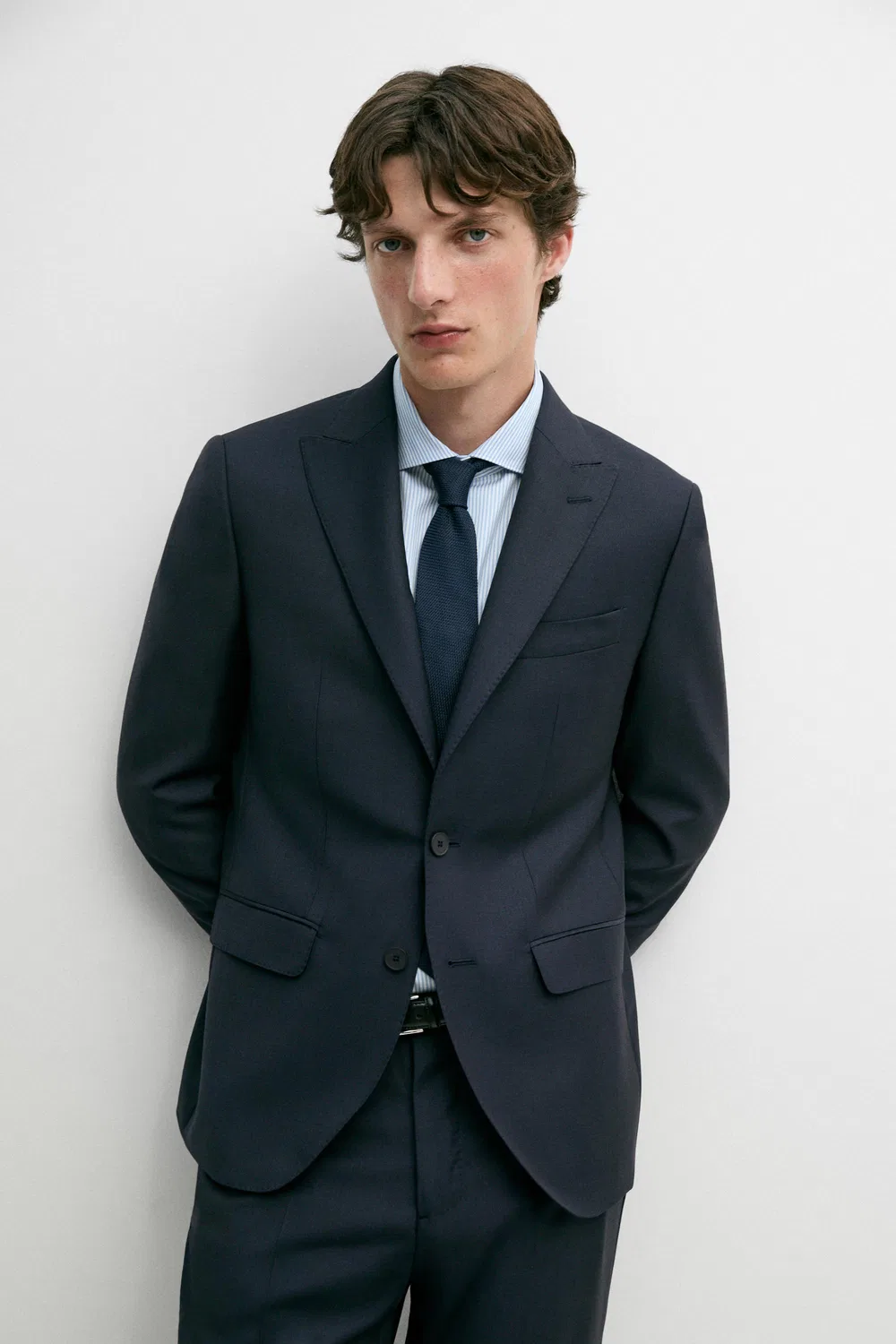 Пиджак Massimo Dutti, шерстяной, темно-синий — фото 2