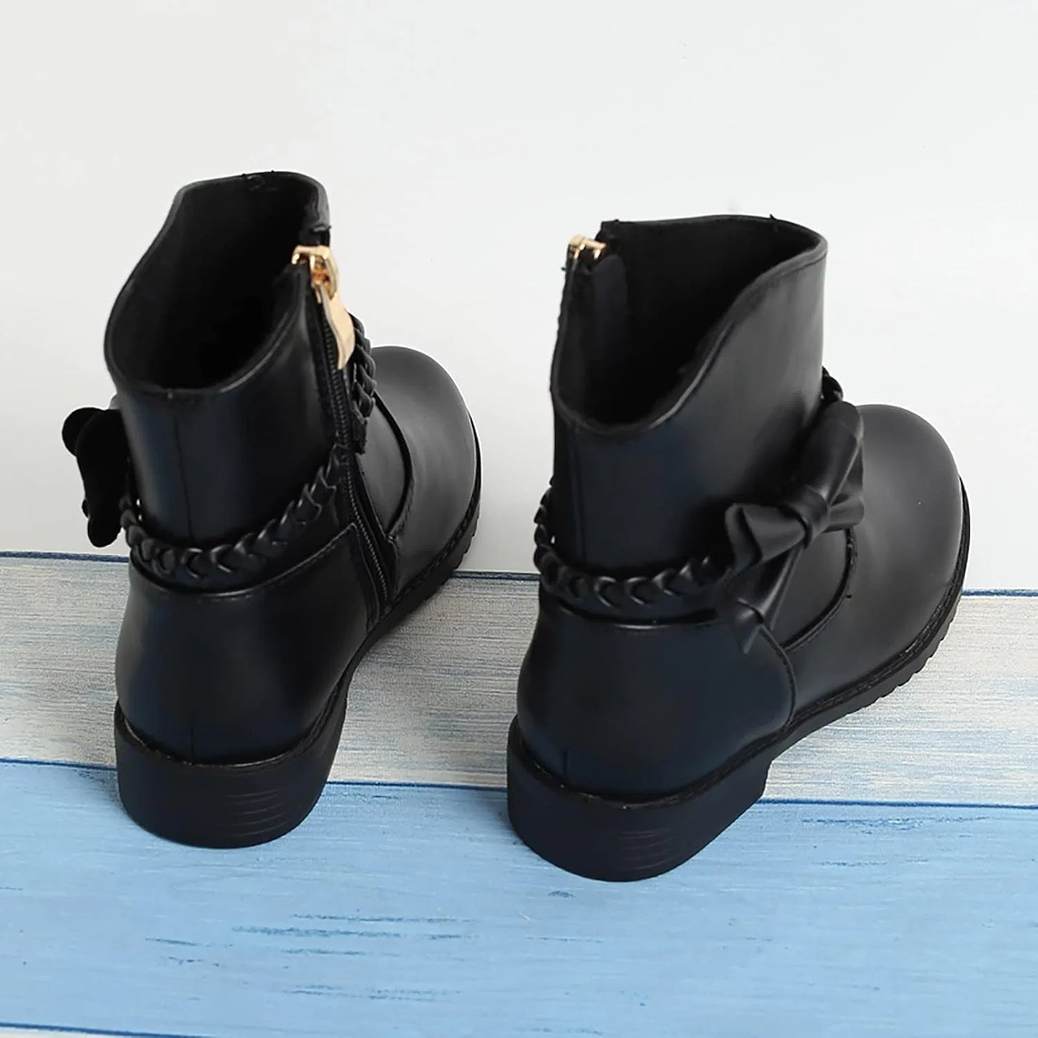 Детские сапоги для девочек с боковой молнией Cowboy Ankle Boots, Black — фото 3