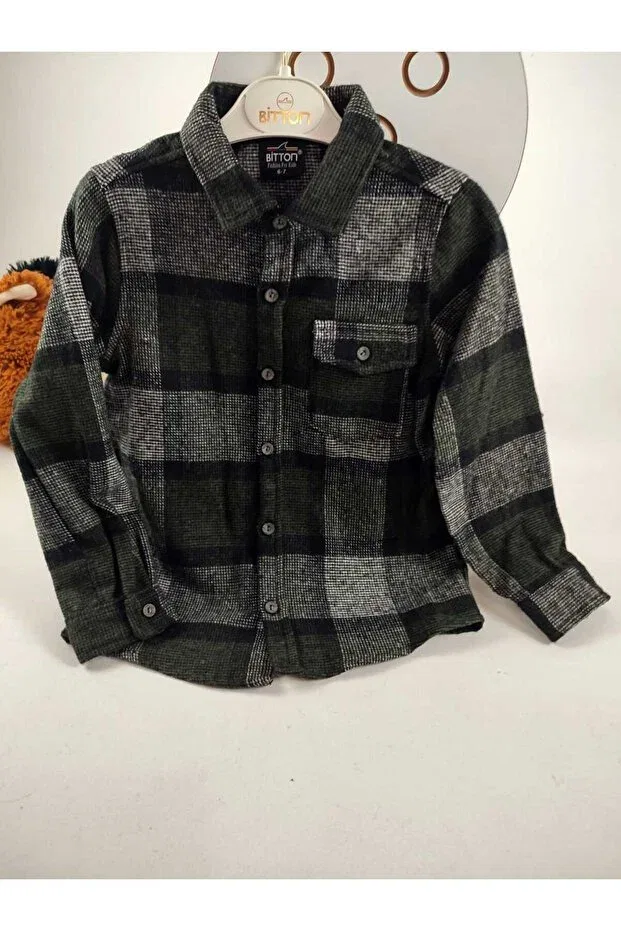 Детская рубашка для мальчиков с длинным рукавом Classic long sleeve comfortable cut single pocket checked winter boy lumberjack shirt Gamzeakkuş, Green — фото 2