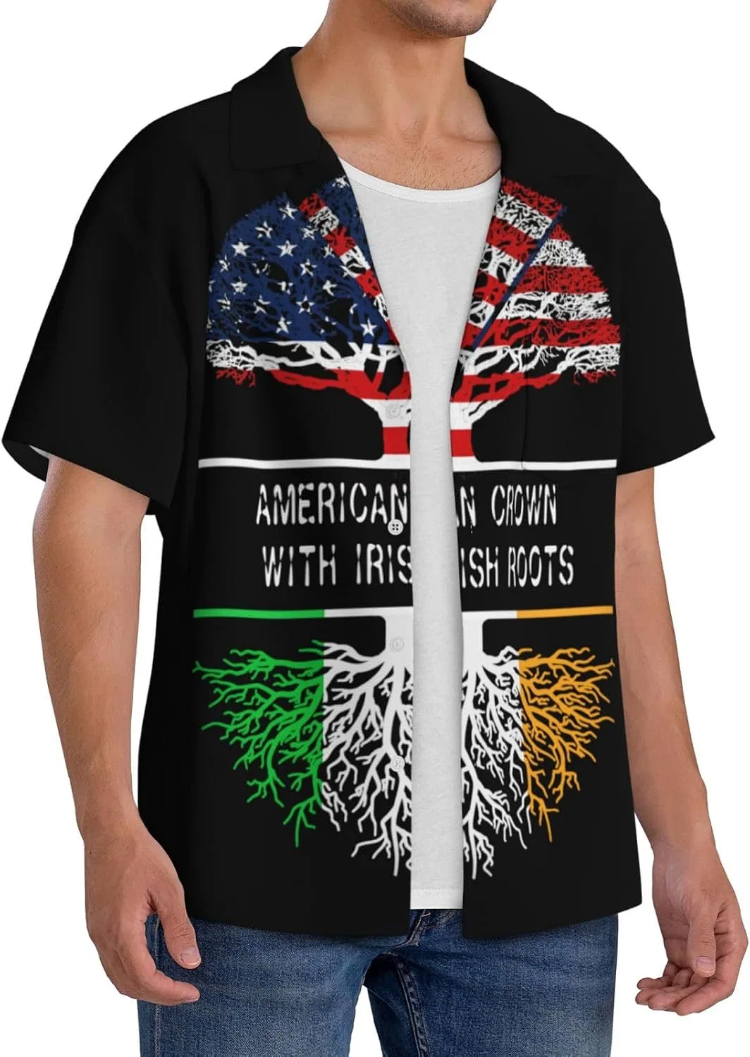 Мужская повседневная рубашка с кубинским воротником America Crown With Irish Roots, Black — фото 2