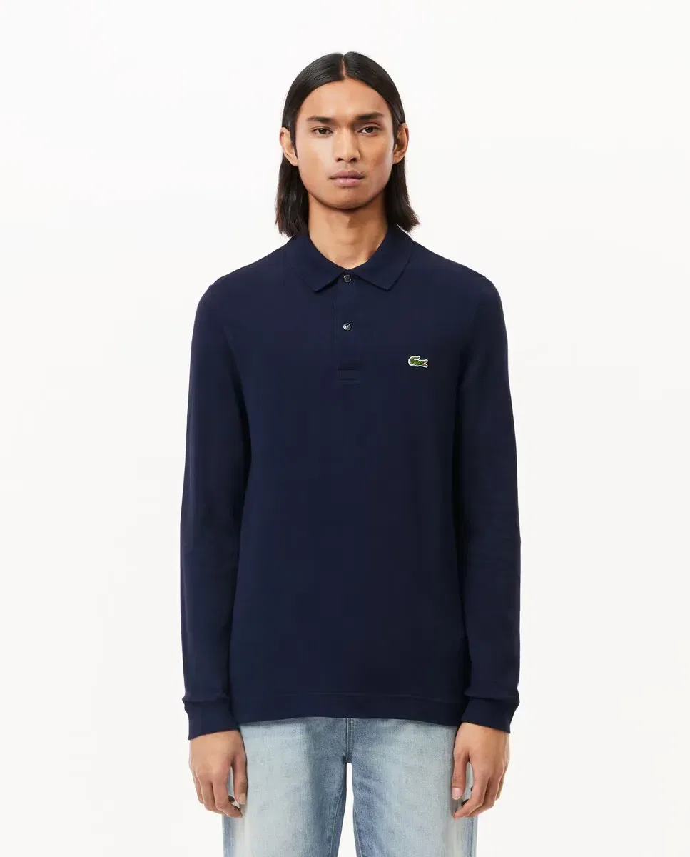 Поло мужское Lacoste с длинным рукавом, приталенный крой, синий