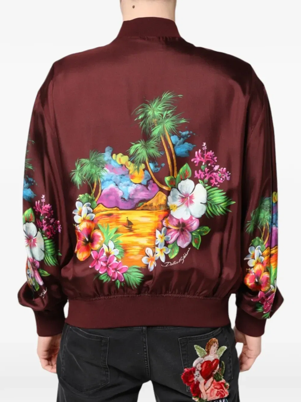 Шелковая куртка с тропическим принтом DOLCE & GABBANA, красный — фото 3
