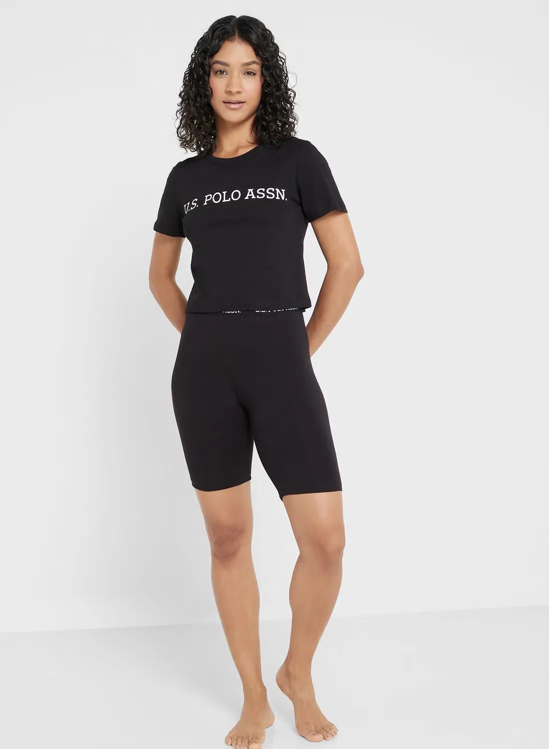 Леггинсы короткие с логотипом U.S. Polo Assn., черные — фото 4