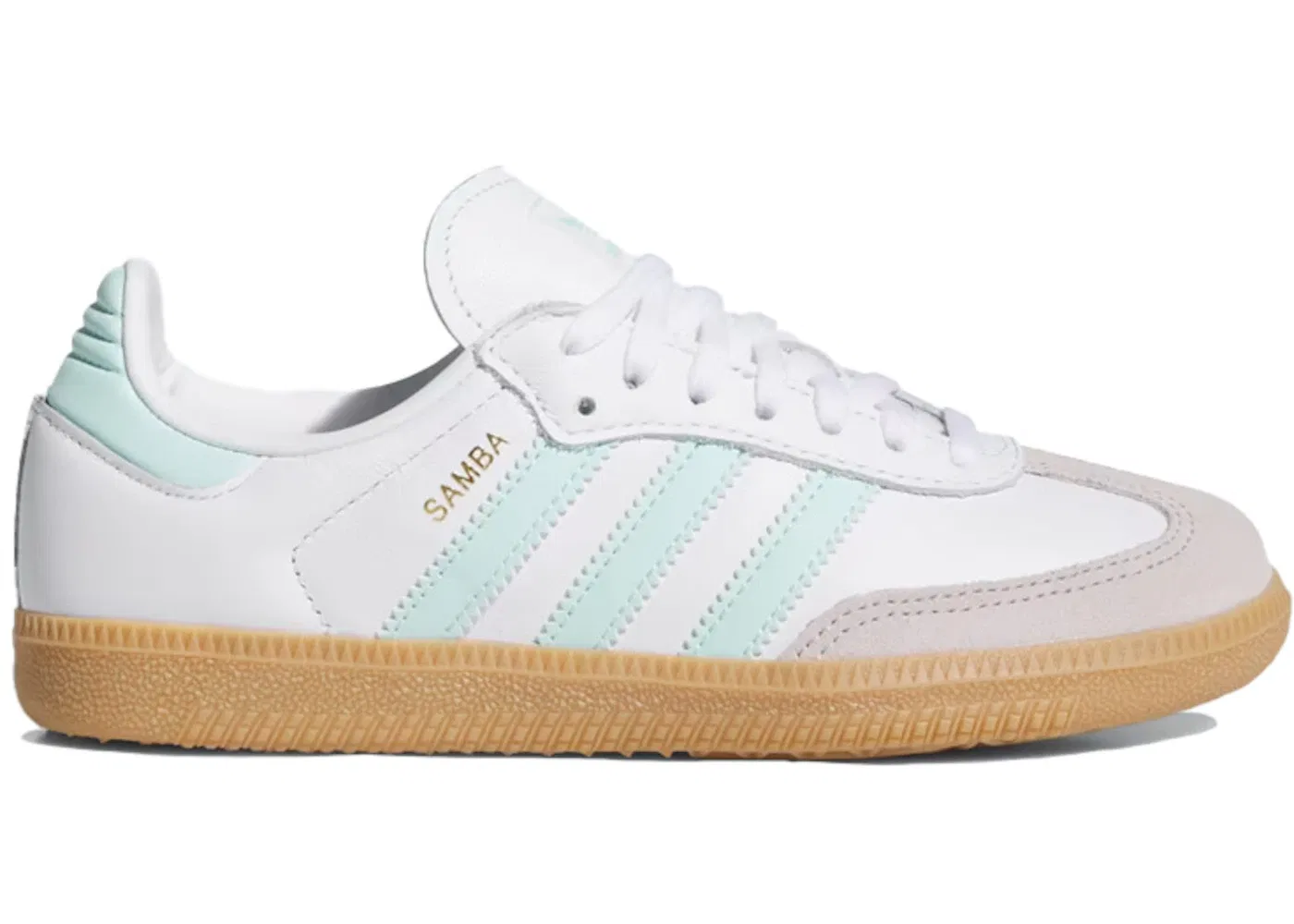 Детские кроссовки с длинным шнурком Adidas Samba OG, Cloud White/Semi Flash Aqua/Gum