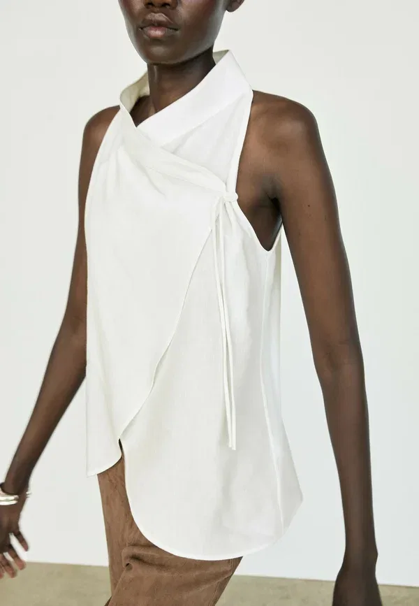 Блуза из льна и вискозы Blouse Massimo Dutti, белый — фото 3