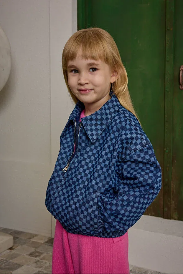 Детская куртка для девочек джинсовая бомбер Fahhar Kids, Dark Blue — фото 2