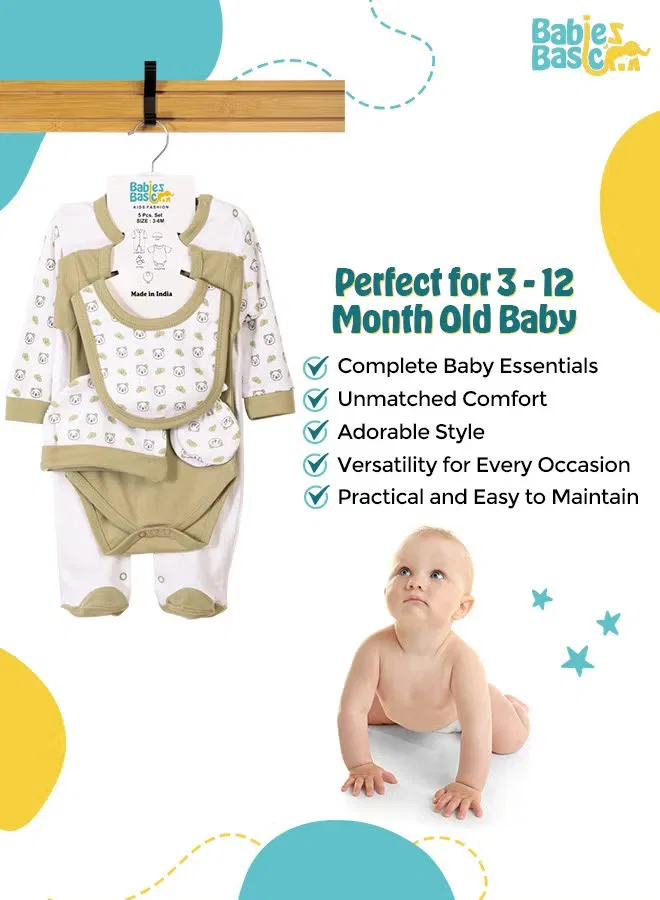 Комплект из 5 предметов для малышей с пандой Sleepy Panda Babies Basic, фисташковый — фото 3