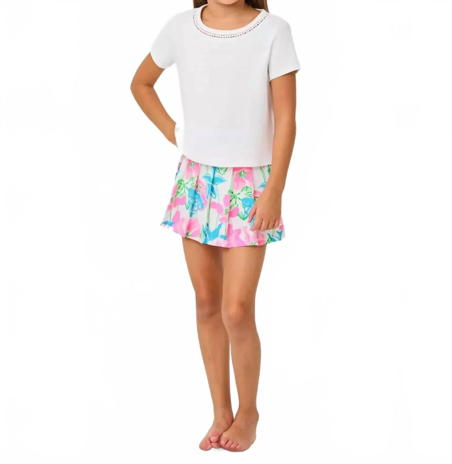 Детская юбка-шорты с завышенной посадкой и цветочным принтом Sylvana Skort Lilly Pulitzer, Resort White Viney Liney