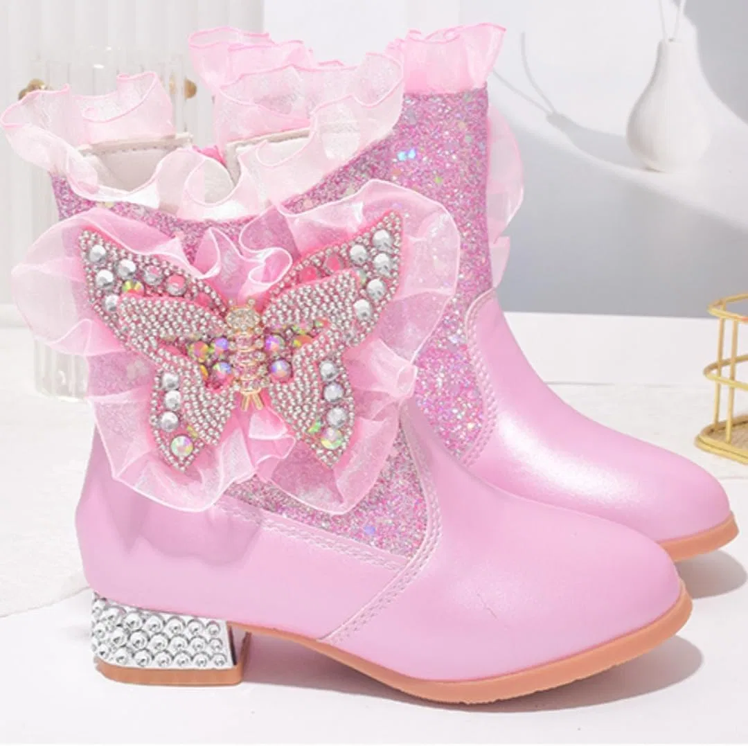 Детские сапоги для девочек с блестками и мехом Auhoho, Pink — фото 3