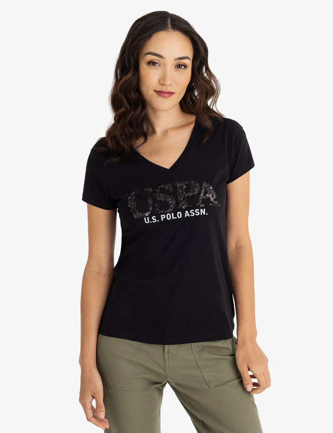 

Футболка U.S. Polo Assn. Mixed Sequins V-neck Jersey, черный