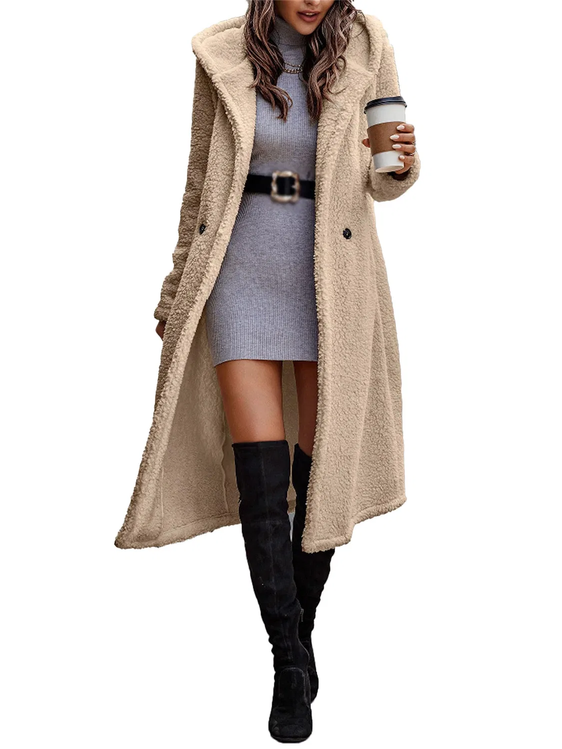 Женское пальто из искусственного меха с принтом, Oversize, Beige