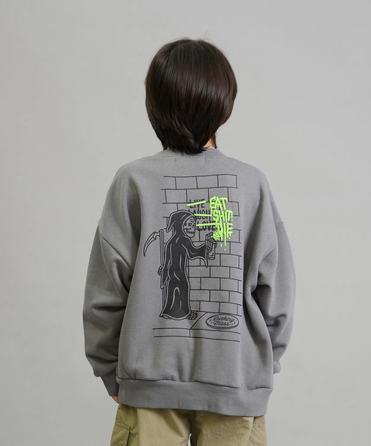 Детский свитшот с принтом LURKING CLASS EAT SHIT DIE CREW, Charcoal Grey