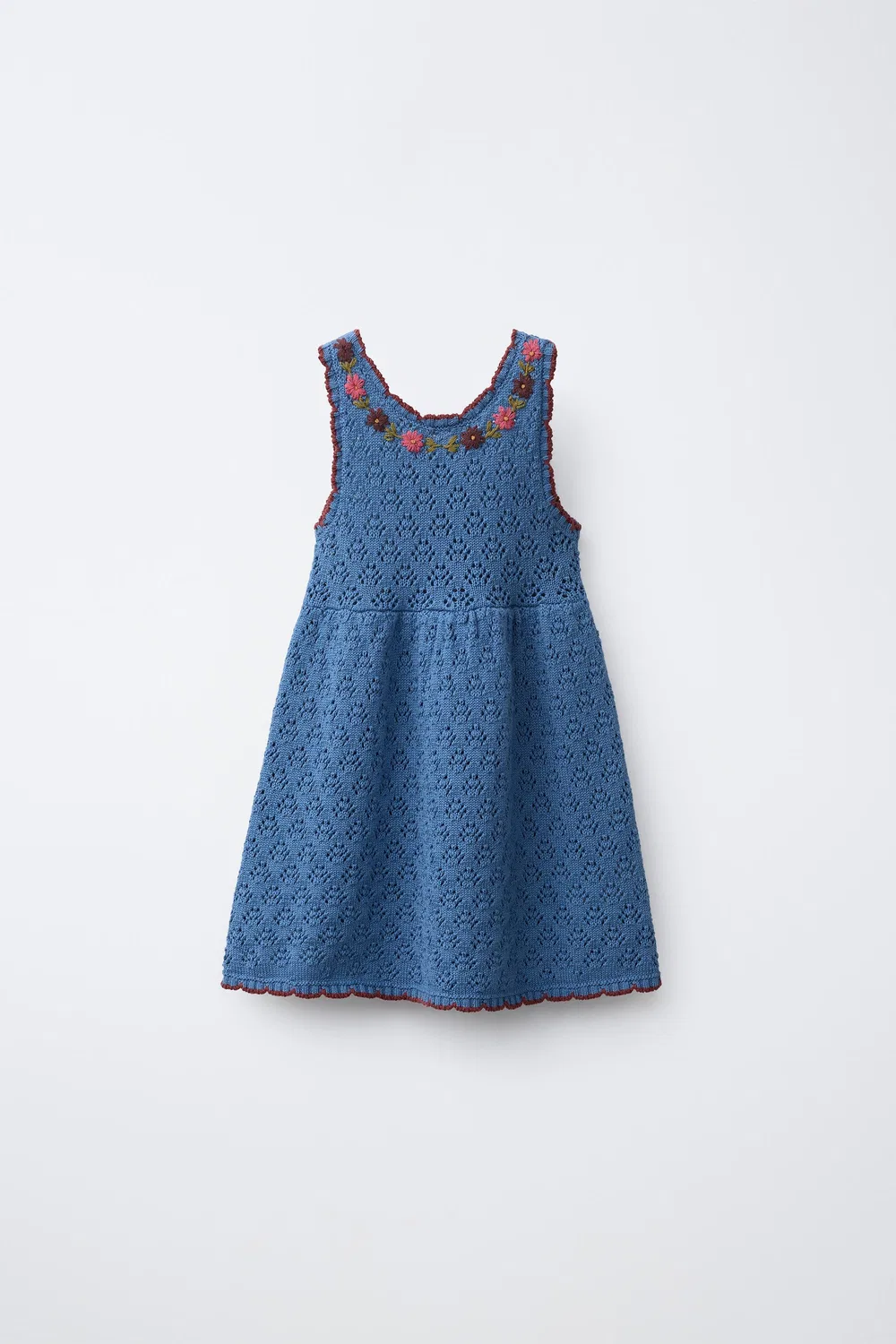 Вязаное платье с вышитыми цветами ZARA, Mid-Blue