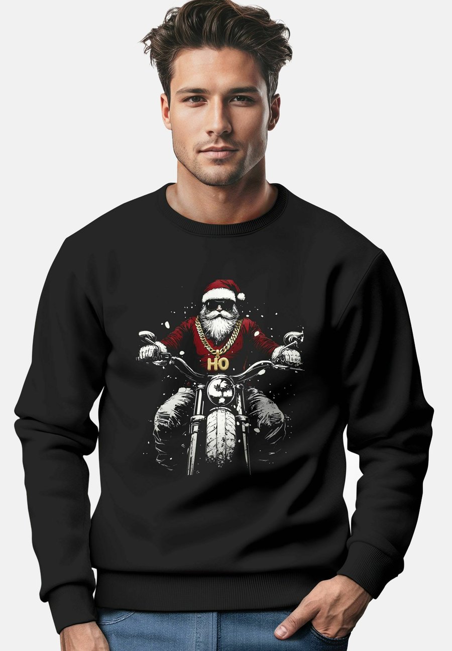 

Толстовка Neverless WEIHNACHTEN BAD SANTA BIKER MOTORRAD AUFDRUCK RUNDHALS FASHION STREETWEAR, Schwarz/Anthracite