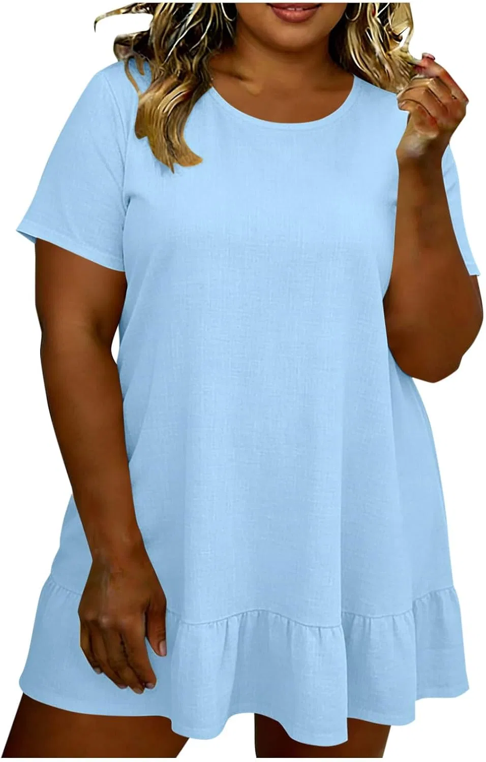 Женское летнее платье миди с воланами Faux Linen, Light Blue