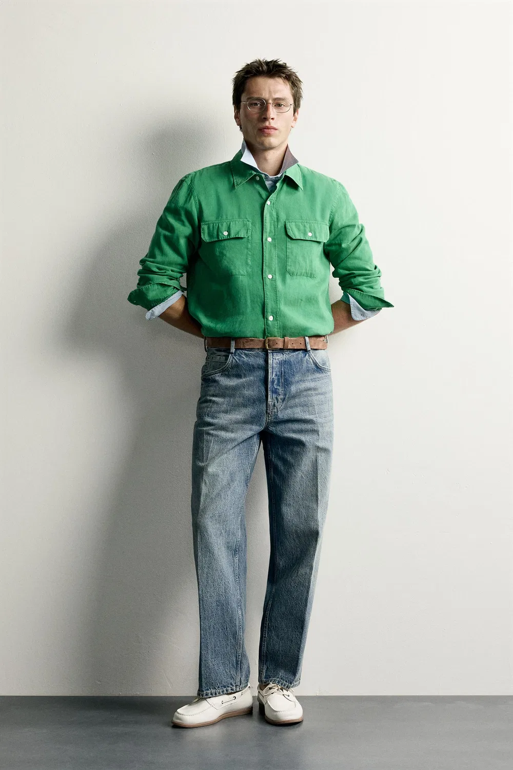 Рубашка из льняной ткани лиоцелл ZARA, Green