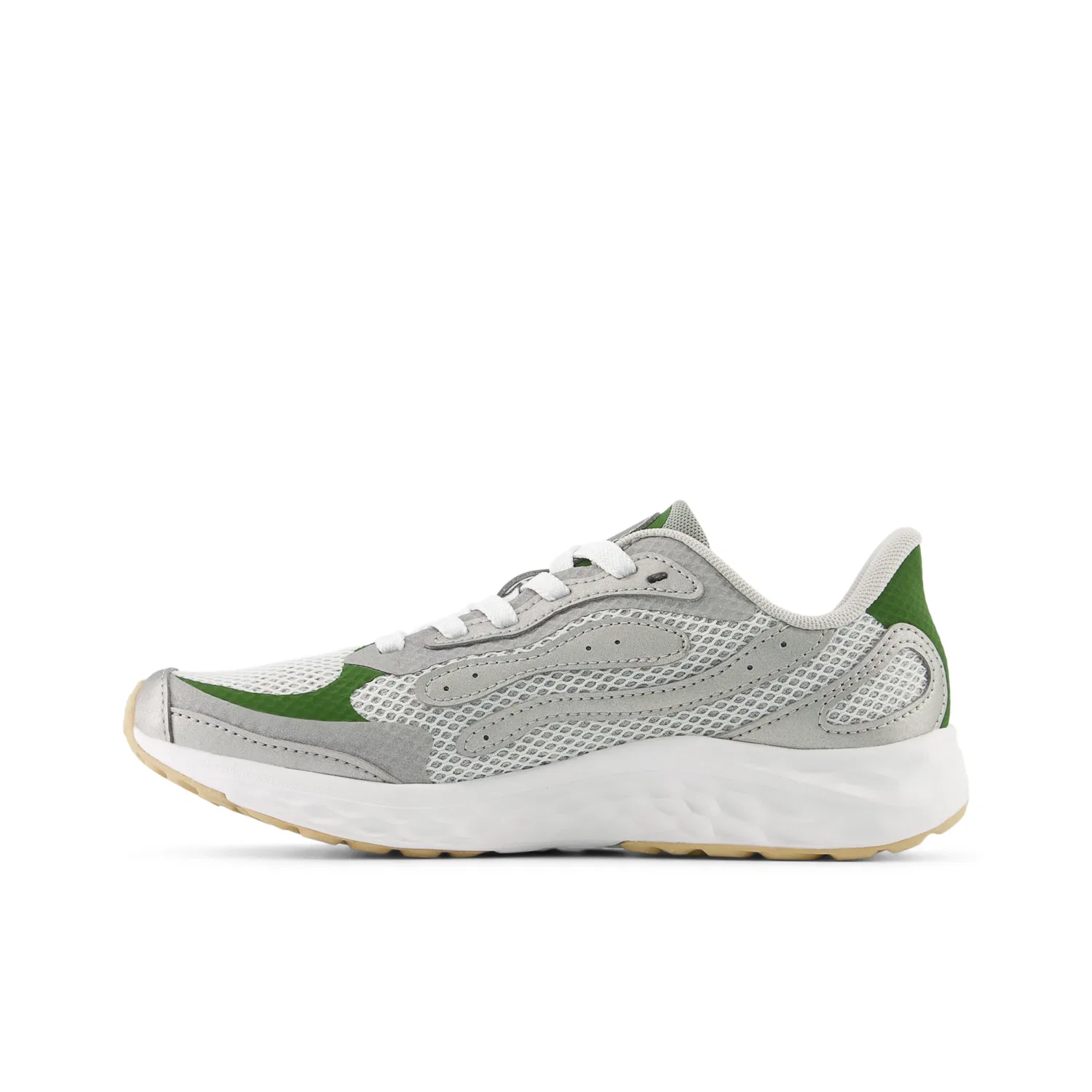 Детские кроссовки на шнуровке с амортизацией Fresh Foam Arishi Lux Lace New Balance, Raincloud With Dark Metallic Silver And Alpine Green — фото 3