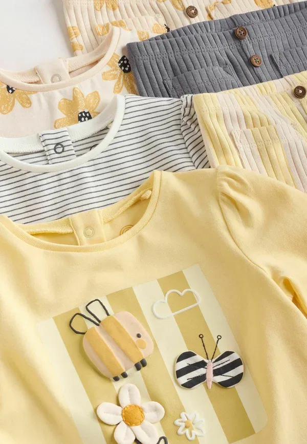 Комплект детский из 6 предметов с принтом Food, Next, pink/cream/brown print, желтый — фото 4