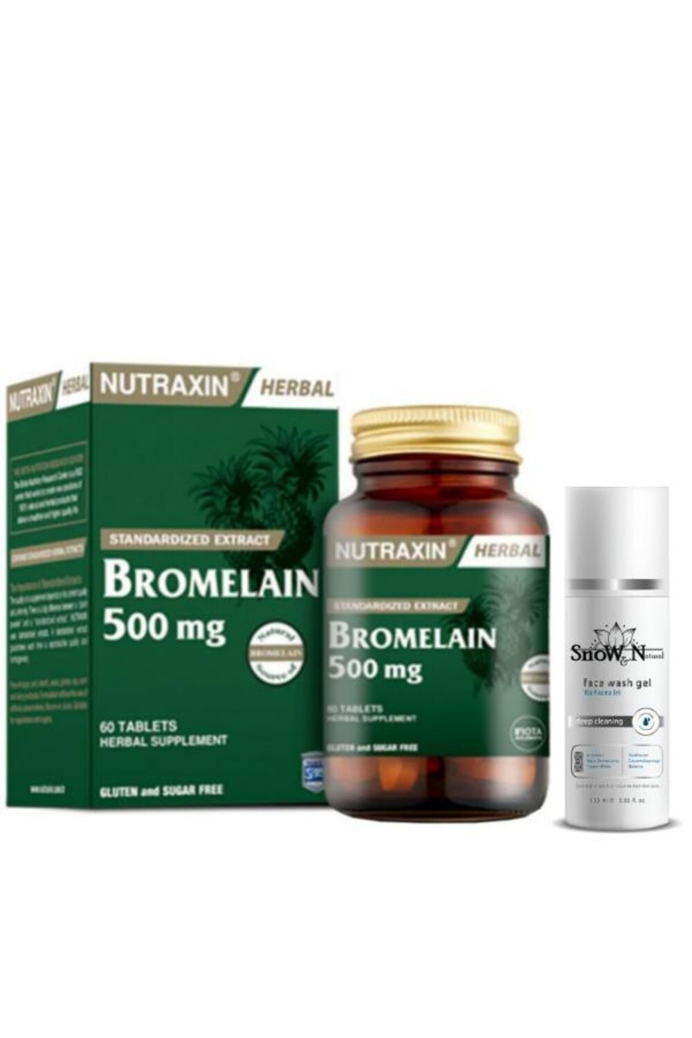 

Nutraxin Бромелайн 500 мг 60 капсул Добавка + очищающий гель для лица 100 мл подарок