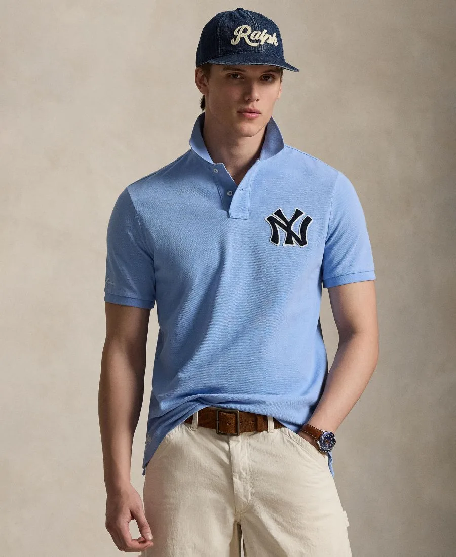 Мужская сетчатая рубашка-поло с логотипом Yankees Polo Ralph Lauren, синий lagoon