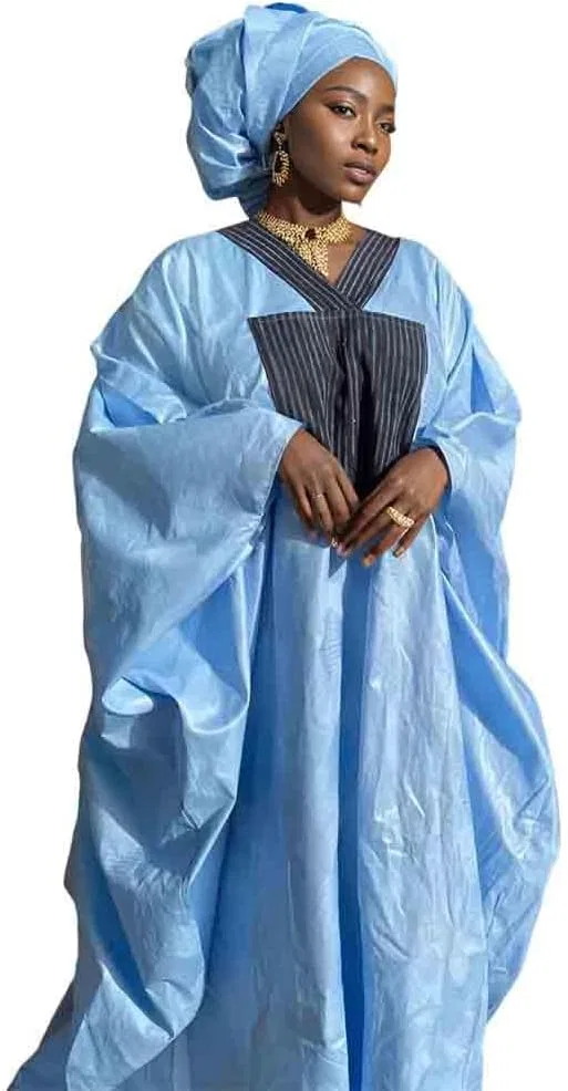 Женское платье с вышивкой Bazin Riche Dashiki, Sky Blue