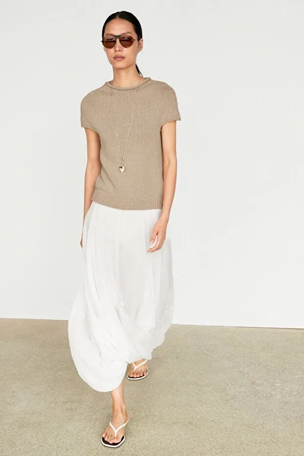 Женская футболка с коротким рукавом Massimo Dutti, Beige — фото 3