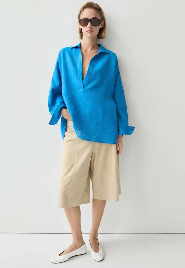 Блуза из льна Blouse Massimo Dutti, синий