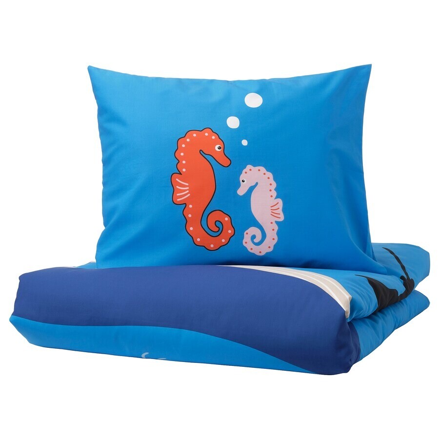 

Постельное белье Ikea Blavingad Duvet Cover And Pillowcase Marine Animals, 150x200/50x60 см, синий/мультиколор