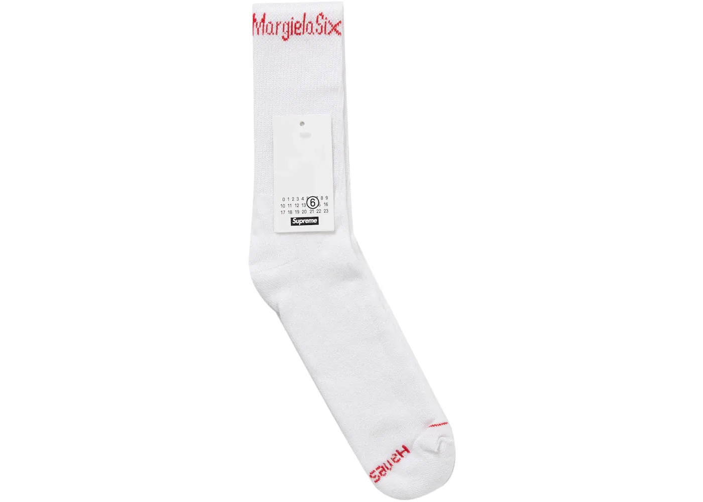 Унисекс носки с принтом Supreme MM6 Maison Margiela Hanes Crew Socks (1 Pack), White — фото 3