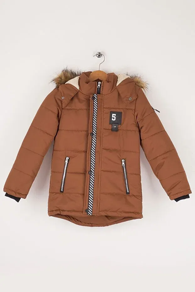 Детское зимнее пальто для мальчиков с капюшоном Mika Bebek & Çocuk, Brown — фото 2