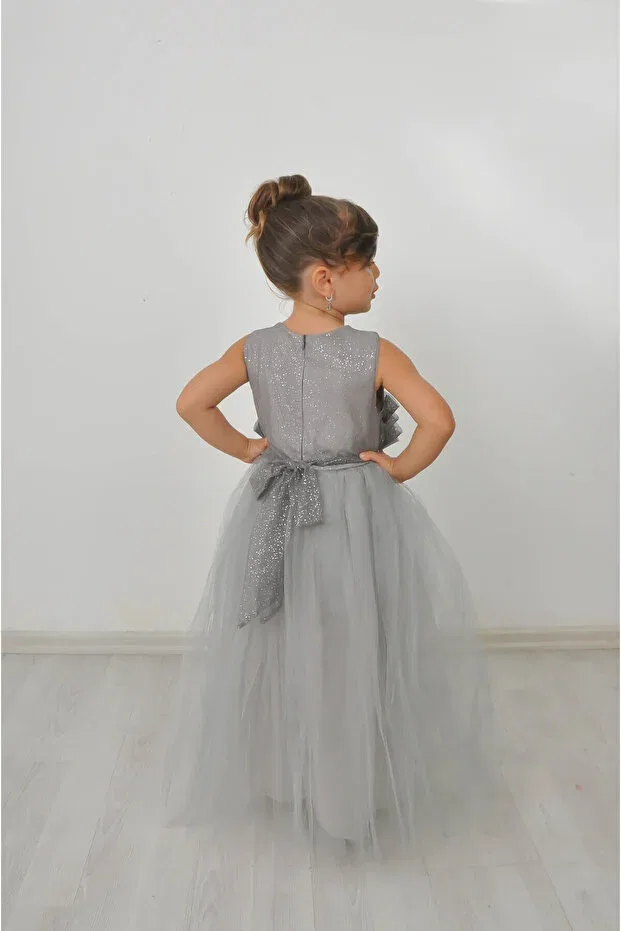 Детское платье для девочек с блестками Modest Filizdens Kids, Gray — фото 4