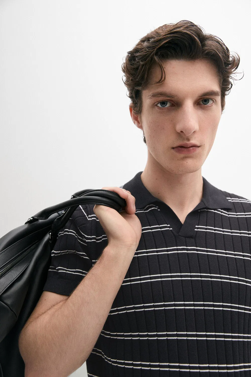 Полосатая хлопковая трикотажная рубашка-поло Massimo Dutti, темно-синий — фото 4