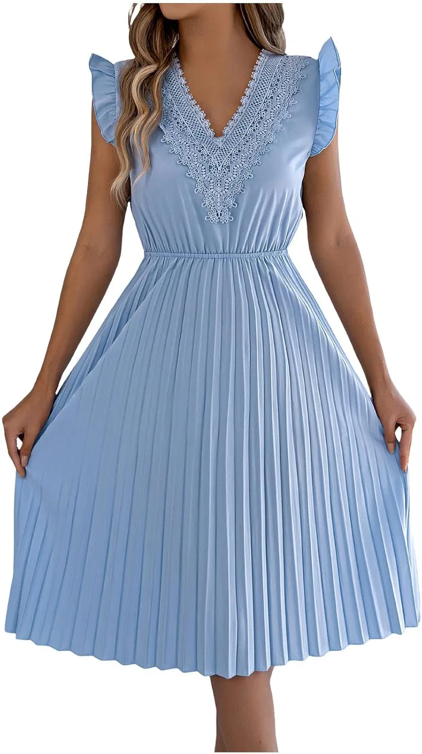 Женское пляжное платье V-образным вырезом с воланами, Light Blue