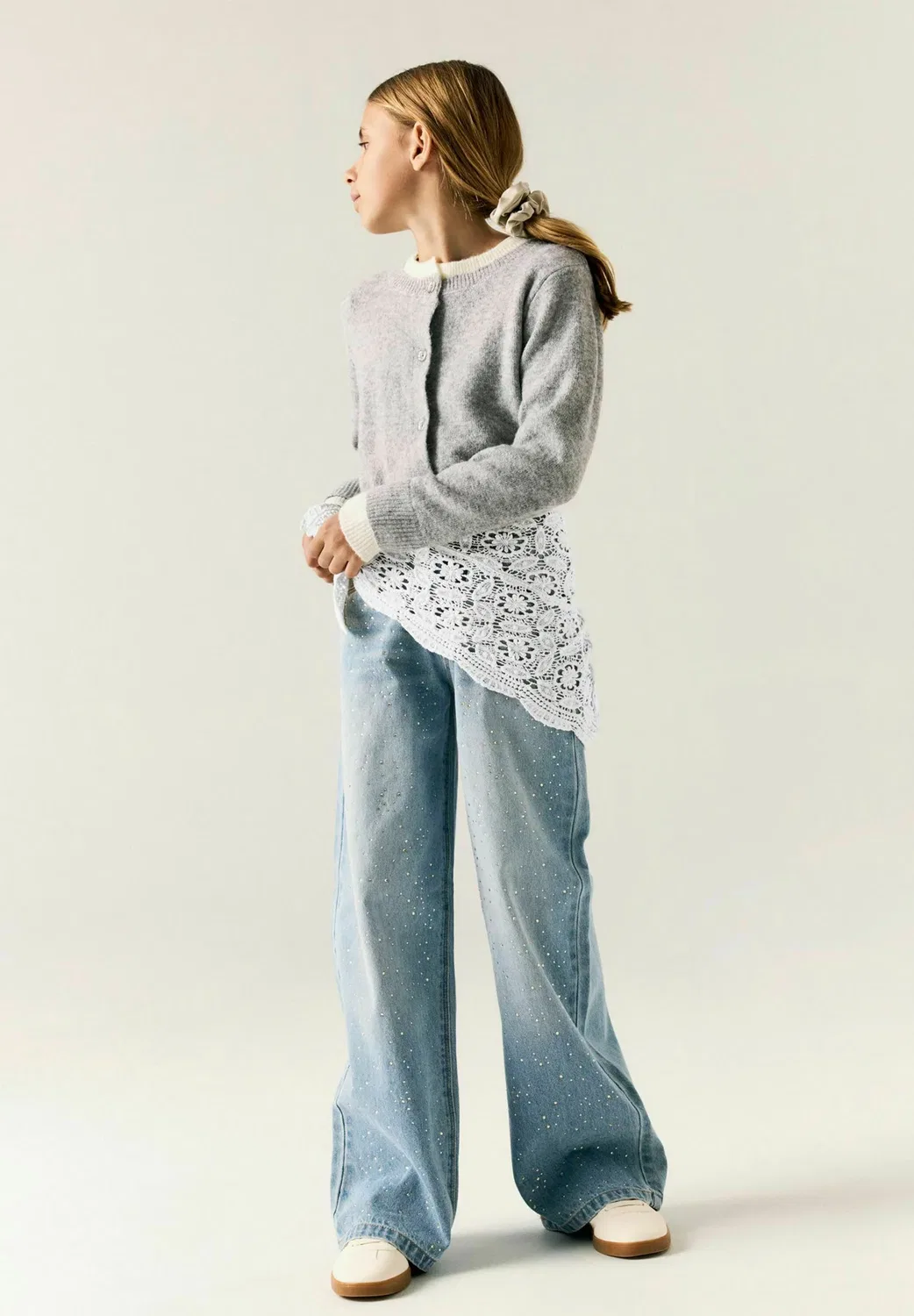 Джинсы со стразами, свободного кроя, расклешенные джинсы Name It, Light Blue Denim