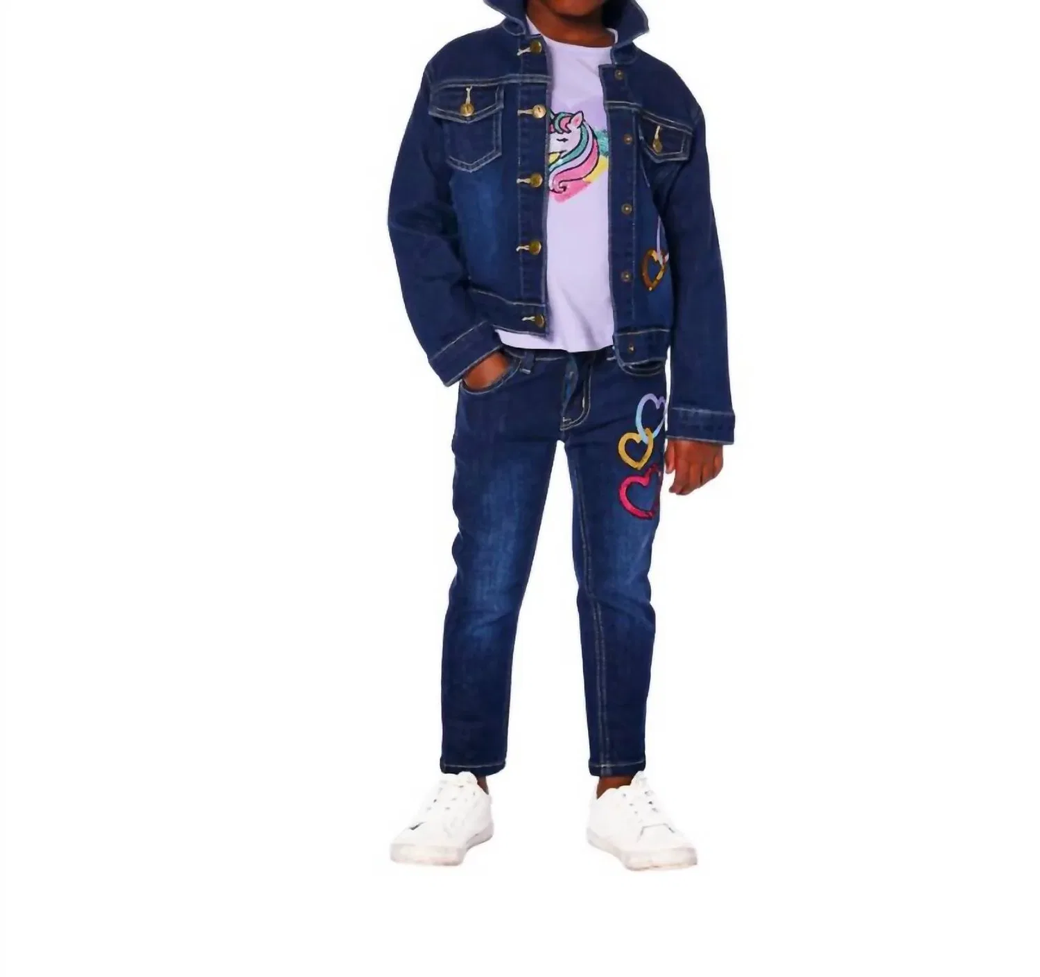 Детская куртка для девочек с принтом Dariana Deux par Deux, Navy Denim — фото 4
