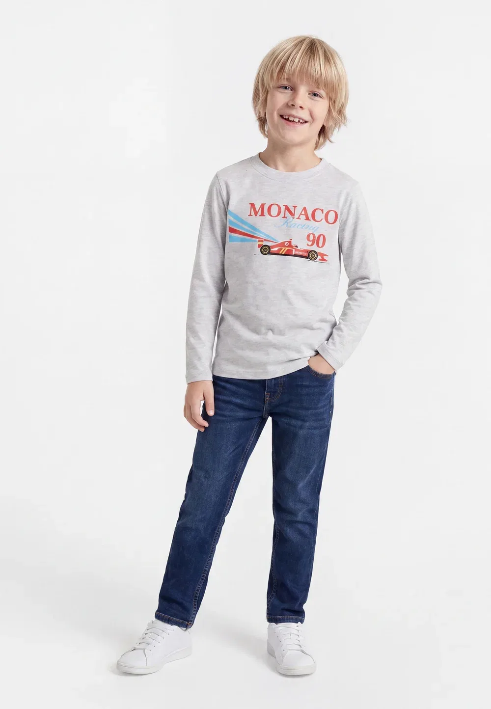 Комплект из 4 футболок с длинными рукавами Friboo By Zalando, Dark Blue/ Off-White/Mottled Grey