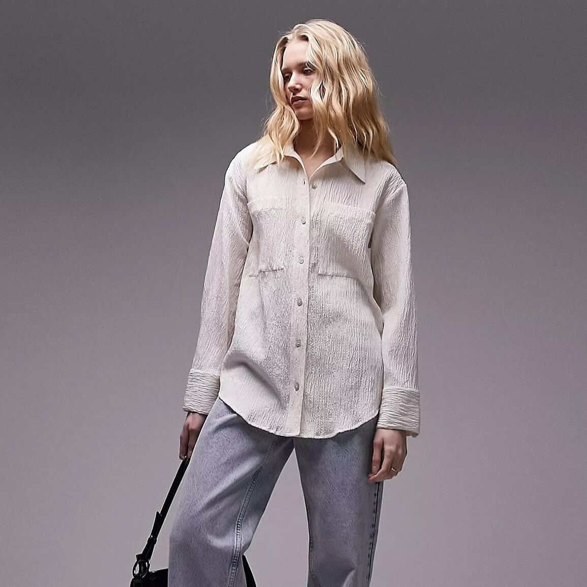 

Рубашка Topshop Crinkle Double Pocket, бежевый