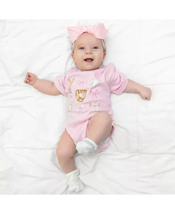 Детский комбинезон для девочек с коротким рукавом Baseball Cutie Sweet Wink, Ballet Pink — фото 2