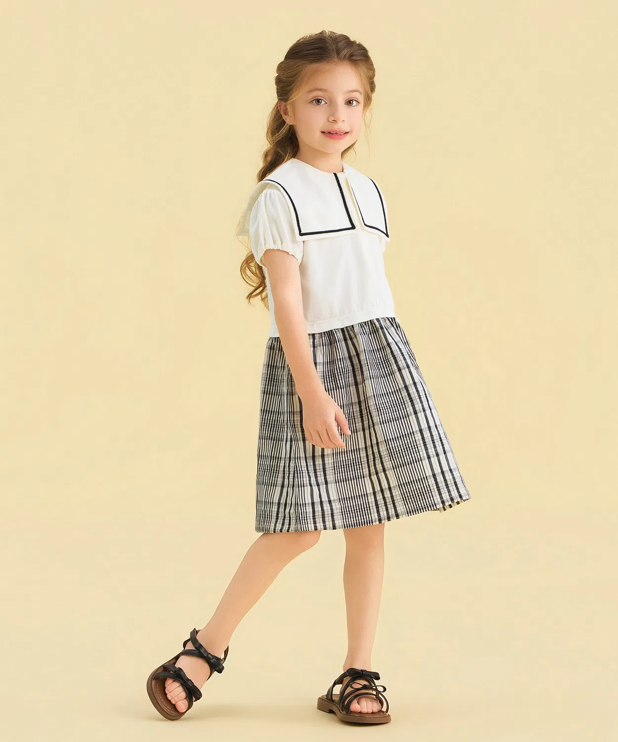 Детское платье-трапеция с коротким рукавом, модель Sailor, combimini, Off White
