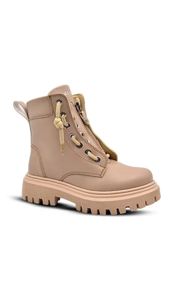 Детские ботинки для девочек на плоской подошве модели Rebecca mink girl's boots - laced and zippered Kids A More, Taupe