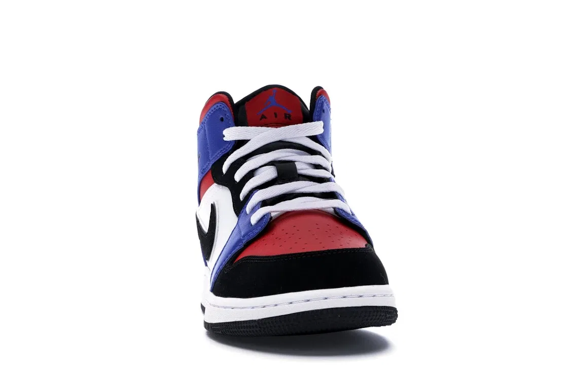 Детские кроссовки с многоцветным верхом Jordan 1 Mid, White/Black-Hyper Royal-University Red-Metallic Silver — фото 2