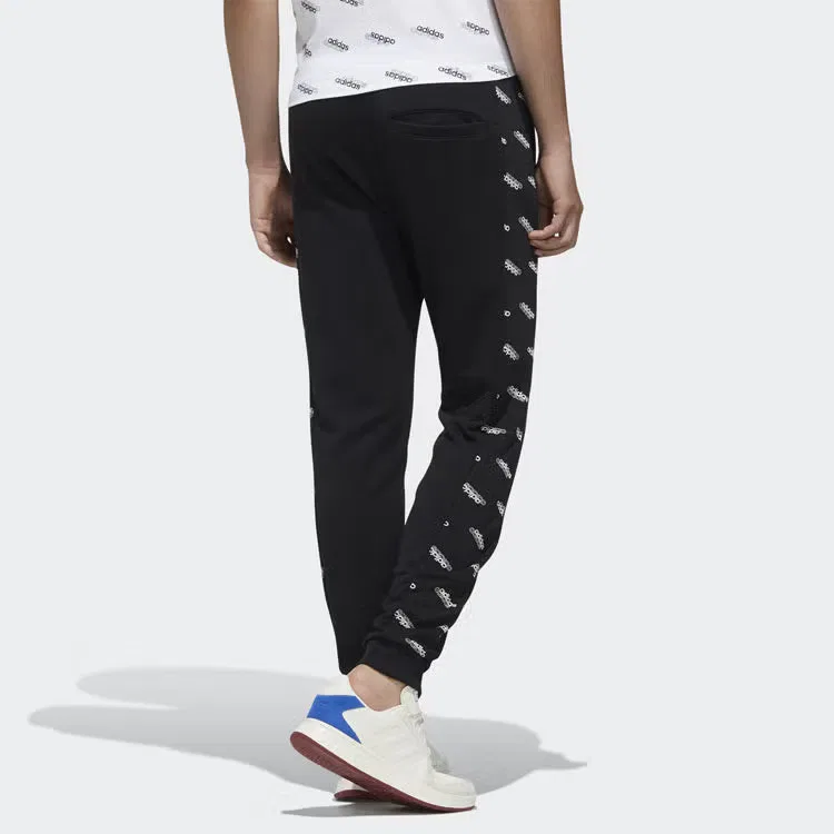 Спортивные штаны с принтом и вставками из трикотажа на резинке Adidas, черный — фото 3