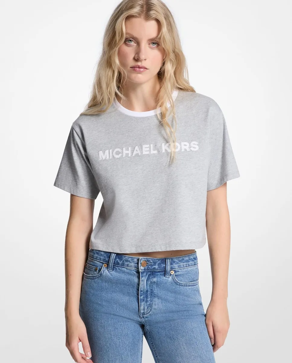 

Женская хлопковая футболка с логотипом Michael Michael Kors, светло-серый