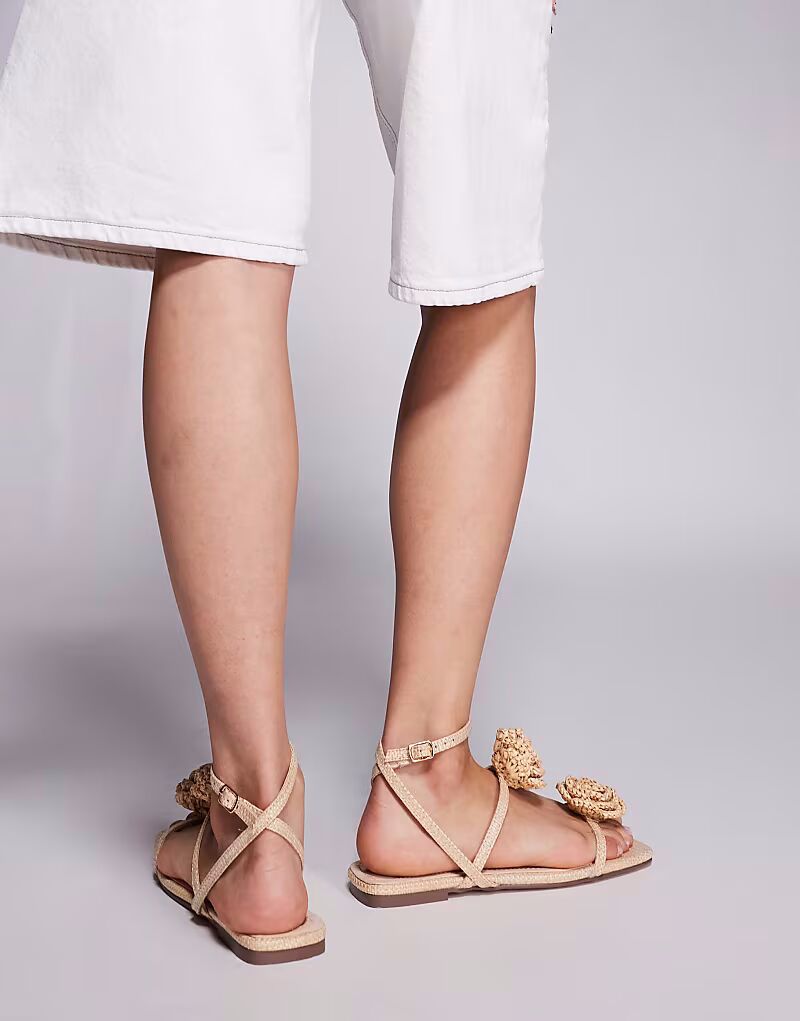 Босоножки Simmi London Johanna из рафии с цветочным узором в натуральном цвете SIMMI Shoes — фото 4