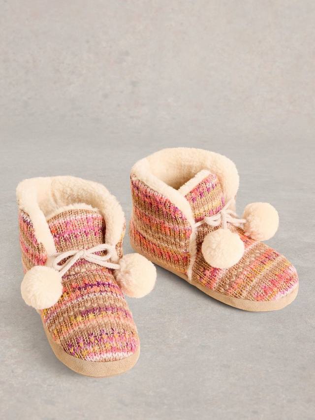 Вязаные тапочки на подкладке из искусственного меха White Stuff, цвет Camel/Multi — фото 2